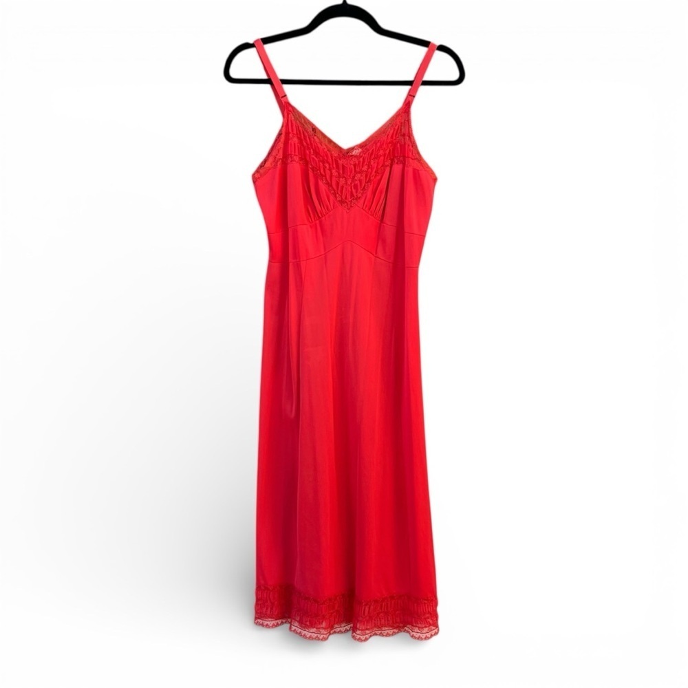 vintage 60s red nylon lace slip dress